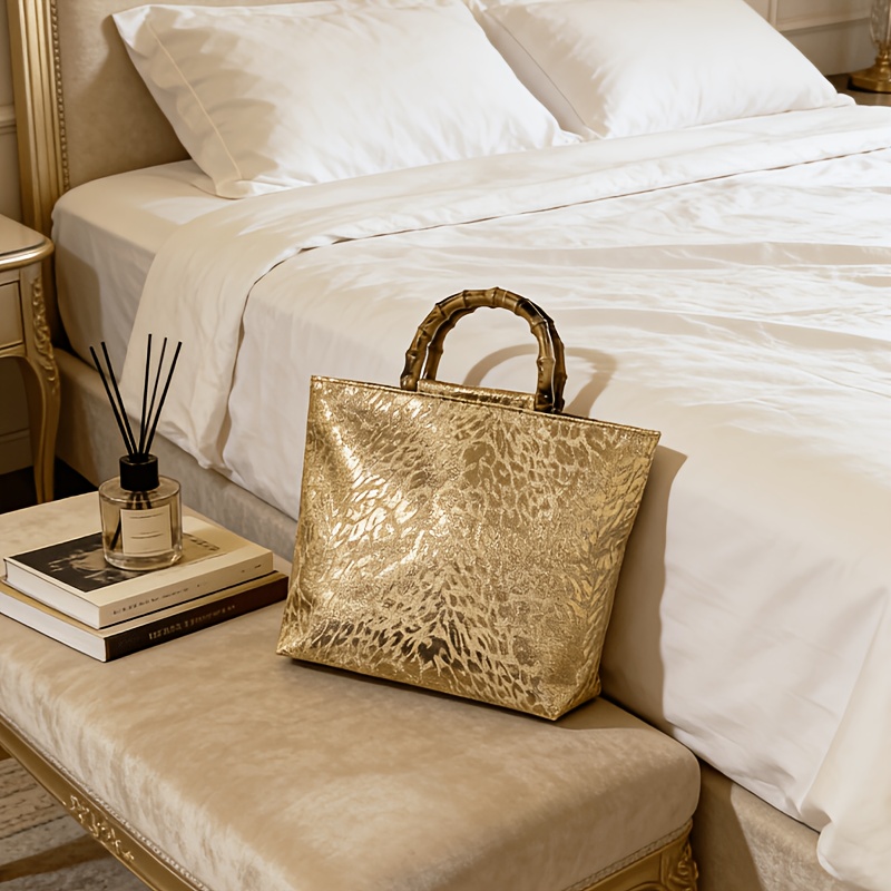 Luxury Bags Big - Light luxury metallic gold jacquard leaf