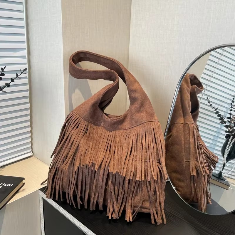 Faux Suede Tassel Shoulder Bag - Luxury Bags On Sales avaliação e preço