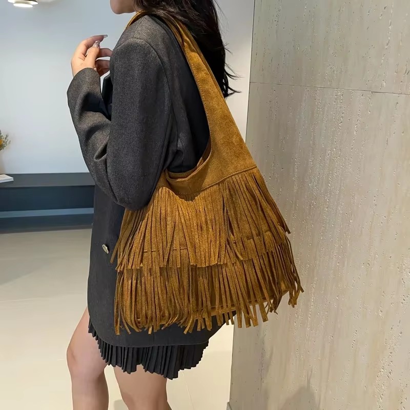 Faux Suede Tassel Shoulder Bag - Luxury Bags On Sales avaliação e preço