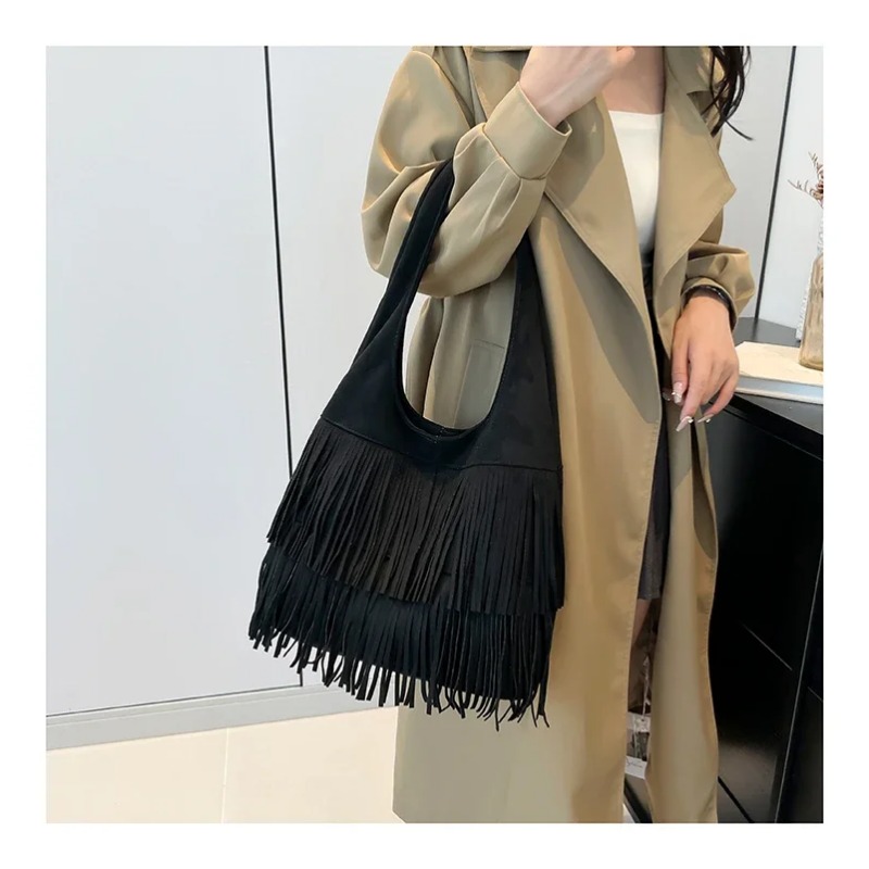 Faux Suede Tassel Shoulder Bag - Luxury Bags On Sales avaliação e preço