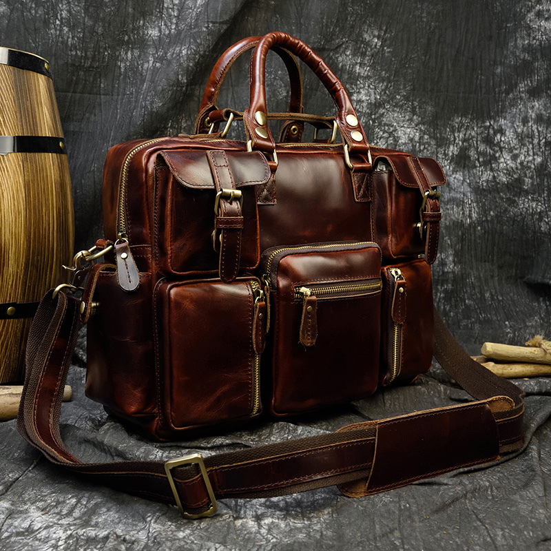 Men's genuine leather briefcas - Laptop Bag Leather 15 avaliação e preço
