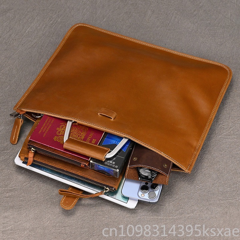 Men's Vintage Crazy Horse Leat - Briefcase Leather Slim avaliação e preço